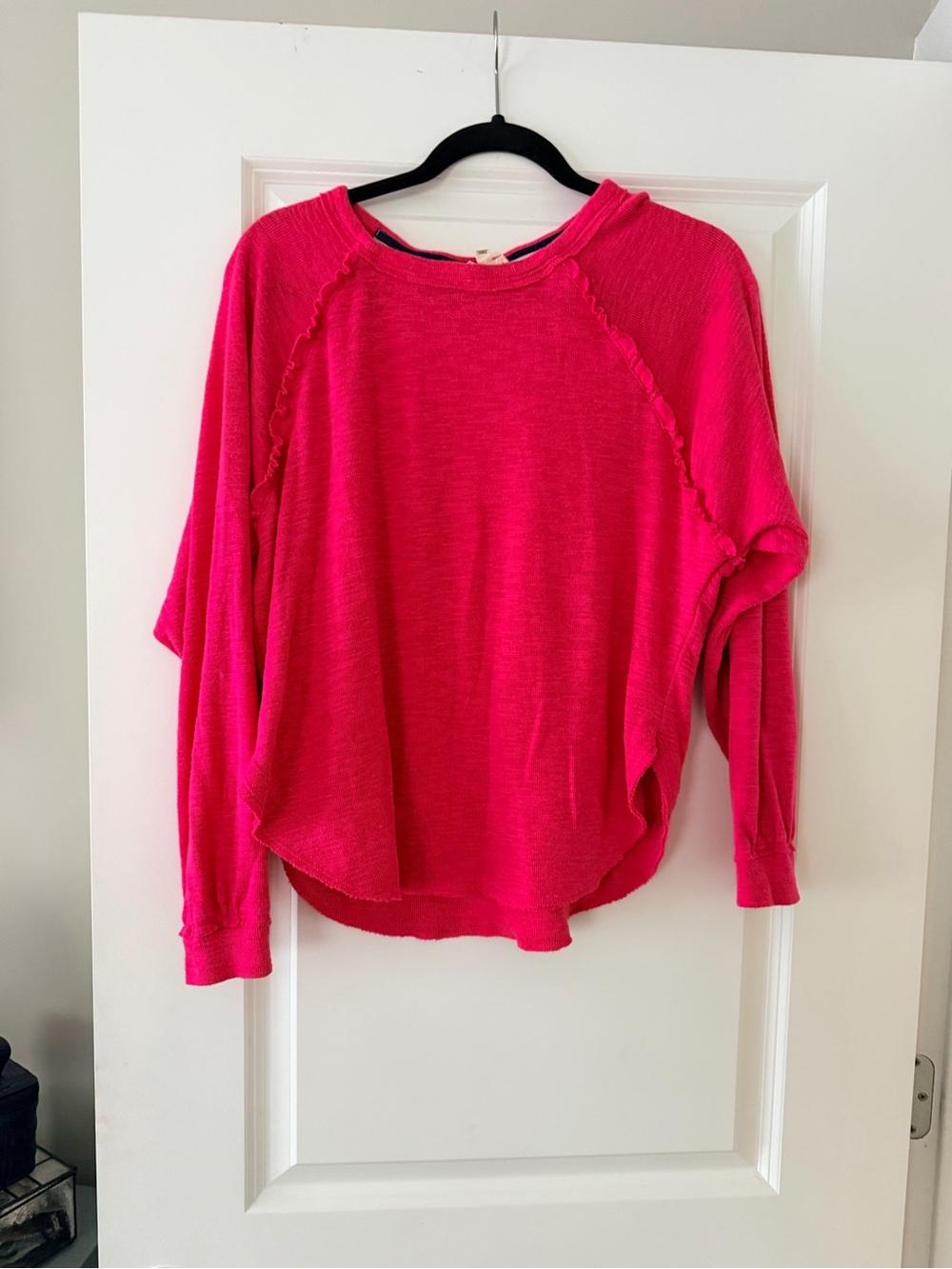 Anthropologie Pilcro Ruffled Raglan Thermal Top - Hot Pink / Geranium (Size S)